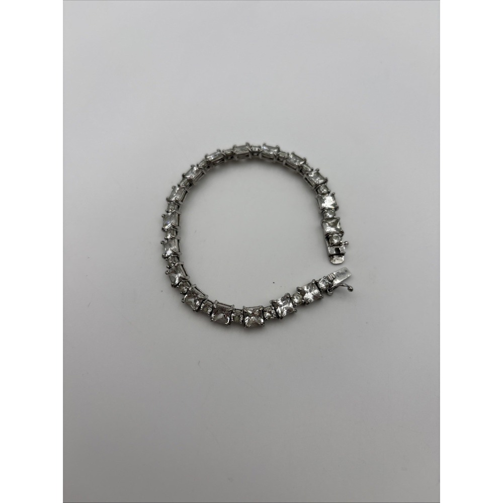 Vintage 925 Sterling Silver Cubic Zirconia Tennis Bracelet Safety Lock 14g